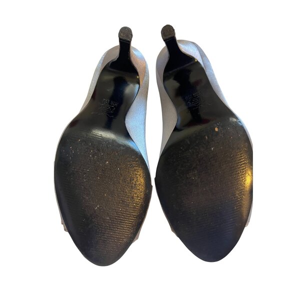 Nina Fulvia Women's Light Pewter Satin Ruffle Peep Toe Pump Heels Size US 7.5 M - Picture 7 of 7